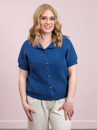 *NEW* Quiet Fun Raglan Short Sleeve Sweater Cardigan | Navy