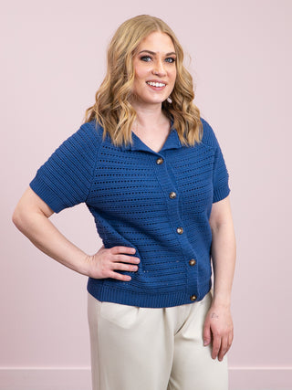 *NEW* Quiet Fun Raglan Short Sleeve Sweater Cardigan | Navy