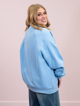 Brunette The Label | BLONDE Varsity Not Your Boyfriends Crew | Blue Floral