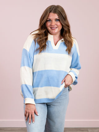 *NEW* Elona Colorblock Knit Sweater Top | Cream/Light Blue
