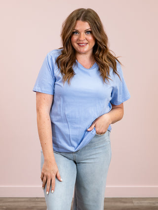 RD Style | Zaya Short Sleeve Crew Neck Top | Perri Blue