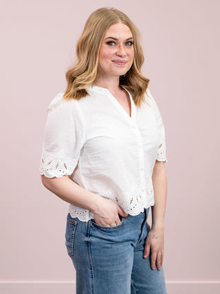 *NEW* Room 34 | Fernwood Eyelet Trim Blouse | White