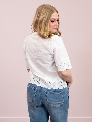 *NEW* Room 34 | Fernwood Eyelet Trim Blouse | White