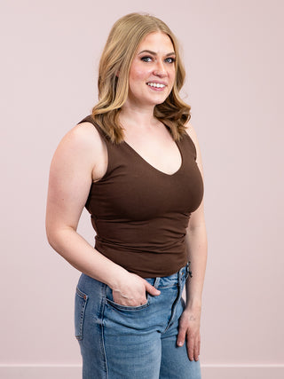 *NEW* Second Skin | Valentina Cotton V Neck Tank Top | Mocha
