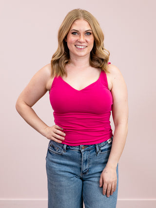 *NEW* Second Skin | Imane Cotton Sweetheart Tank Top w/ Removable Bra Cups | Magenta