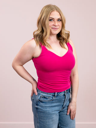 *NEW* Second Skin | Imane Cotton Sweetheart Tank Top w/ Removable Bra Cups | Magenta
