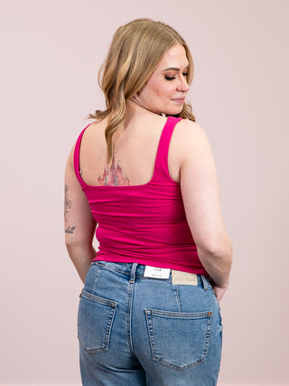 *NEW* Second Skin | Imane Cotton Sweetheart Tank Top w/ Removable Bra Cups | Magenta