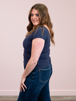 *NEW* Second Skin | Brid Bra Short Sleeve Low Back Top | Sea Blue