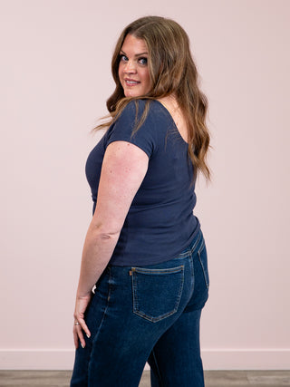 *NEW* Second Skin | Brid Bra Short Sleeve Low Back Top | Sea Blue