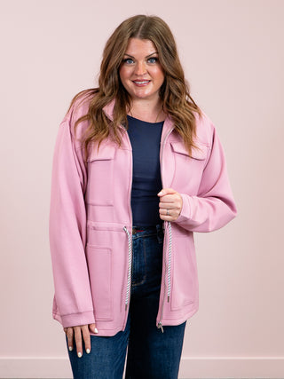 RD Style | Daphne Soft Knit Zip Up Jacket | Petal Pink