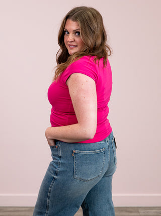 *NEW* Second Skin | Shayla Cotton Cap Sleeve Square Neck Top | Magenta