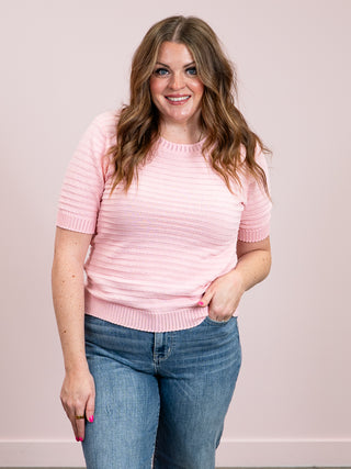 *NEW* Yara Pointelle Short Sleeve Sweater | Light Pink