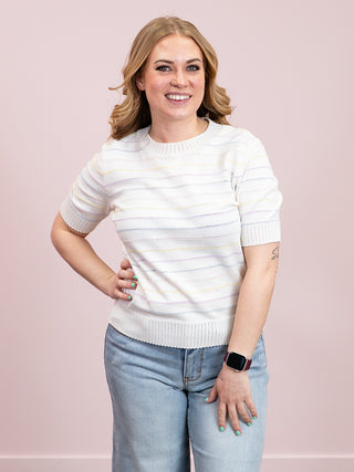 *NEW* Danielle Pointelle Sweater Tee | Yellow & Lavender