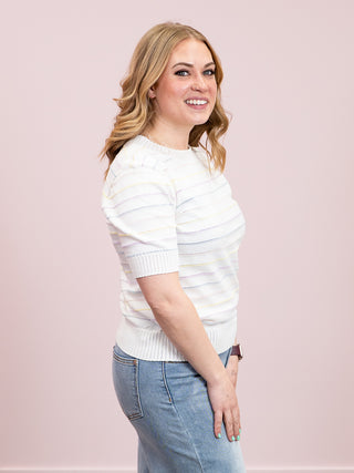 *NEW* Danielle Pointelle Sweater Tee | Yellow & Lavender