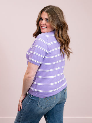 *NEW* Billie Jean Short Sleeve Striped Sweater | Lavender