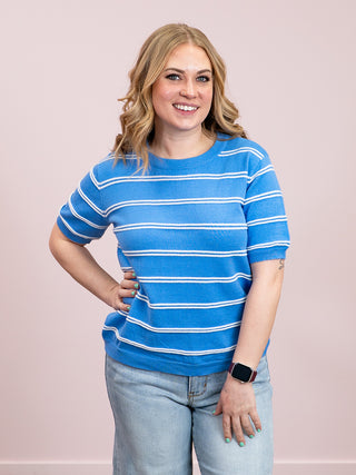*NEW* Billie Jean Short Sleeve Striped Sweater | Blue