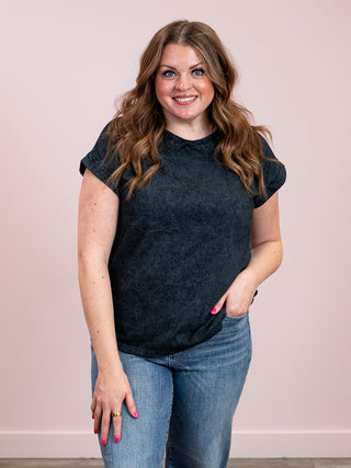 *NEW* Louise Crinkle Wash Short Sleeve Top | Black