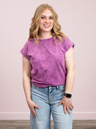 *NEW* Louise Crinkle Wash Short Sleeve Top | Light Plum