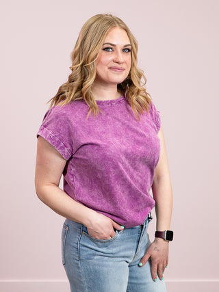 *NEW* Louise Crinkle Wash Short Sleeve Top | Light Plum