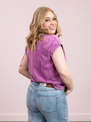 *NEW* Louise Crinkle Wash Short Sleeve Top | Light Plum