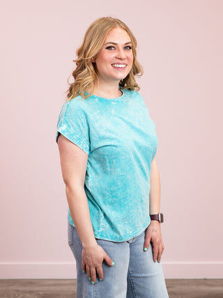 *NEW* Louise Crinkle Wash Short Sleeve Top | Turquoise