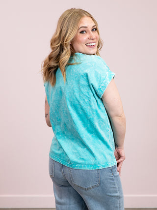 *NEW* Louise Crinkle Wash Short Sleeve Top | Turquoise