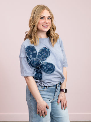 *NEW* Mixed Signals Floral Short Sleeve Slub Top | Grey