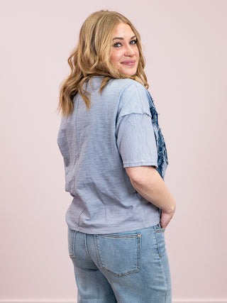 *NEW* Mixed Signals Floral Short Sleeve Slub Top | Grey