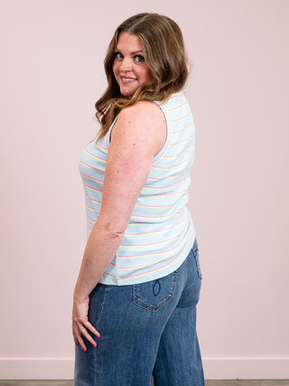 Springtime Stripes Ribbed Tank | Light Blue