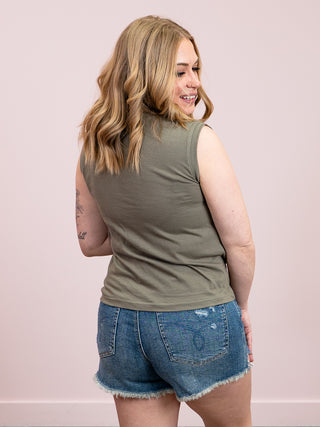 *NEW* RD Style | Yura Sleeveless Crew Neck Top | Smokey Olive
