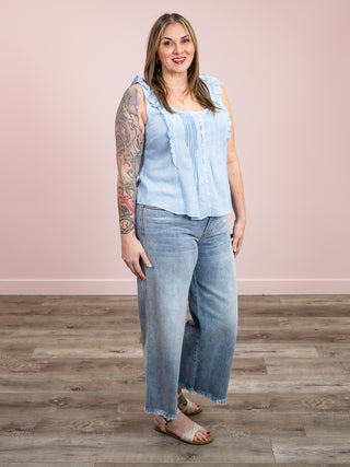 DEX | Dayna Pintuck Ruffle Tank | Mini Blue Stripe