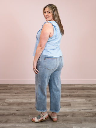 DEX | Dayna Pintuck Ruffle Tank | Mini Blue Stripe