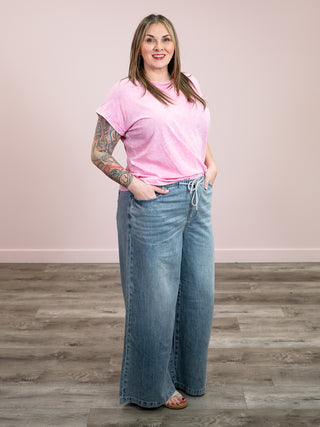 *NEW* Louise Crinkle Wash Short Sleeve Top | Candy Pink