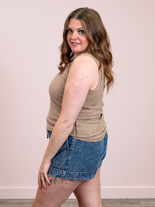 *NEW* Talia Slub Raw Edge Tank | Ash Mocha
