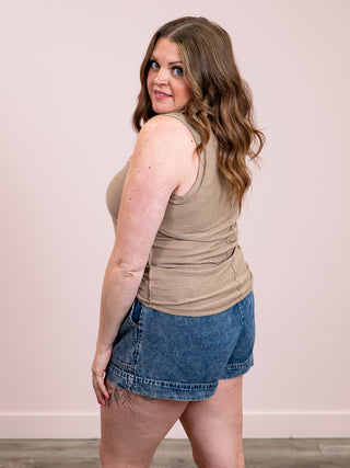 *NEW* Talia Slub Raw Edge Tank | Ash Mocha