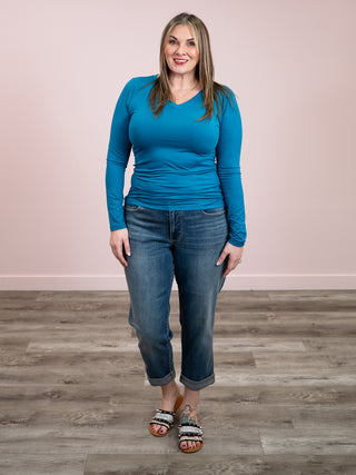 *SUNDAY STEAL* Kimmy Long Sleeve V-Neck Tee | Ocean Teal