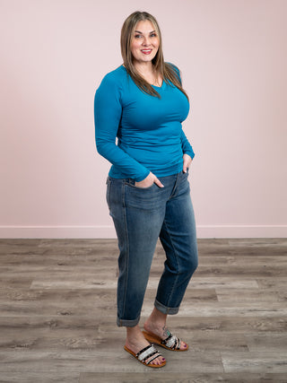 *SUNDAY STEAL* Kimmy Long Sleeve V-Neck Tee | Ocean Teal