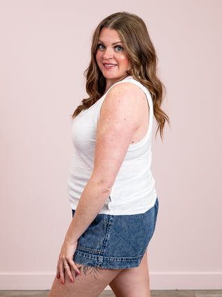 *NEW* Talia Slub Raw Edge Tank | White