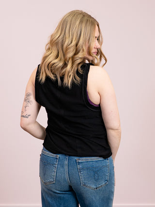 *NEW* Talia Slub Raw Edge Tank | Black