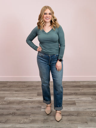 *SUNDAY STEAL* Kimmy Long Sleeve V-Neck Tee | Ash Jade