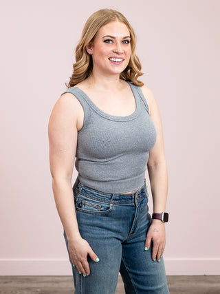 *NEW* Eileen Ribbed Crop Tank | Heather Grey