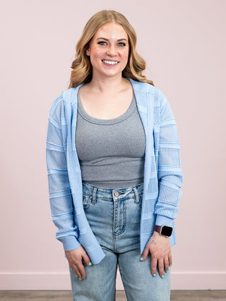*NEW* Wren Open Weave Hooded Cardigan | Chambray