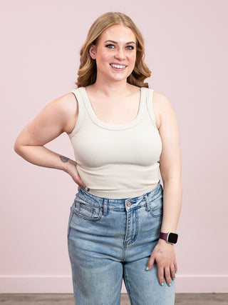 *NEW* Eileen Ribbed Crop Tank | Sand Beige