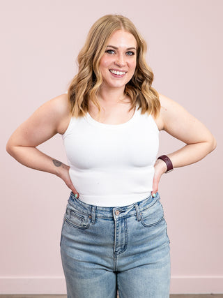 *NEW* Eileen Ribbed Crop Tank | White