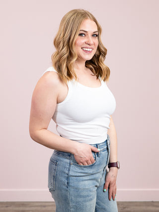 *NEW* Eileen Ribbed Crop Tank | White