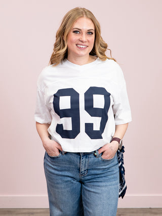 *NEW* RD Style | Olivia Short Sleeve V Neck Top | White Sea Blue