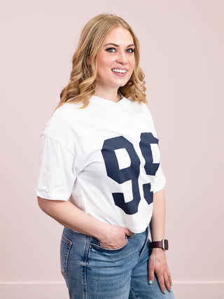 *NEW* RD Style | Olivia Short Sleeve V Neck Top | White Sea Blue