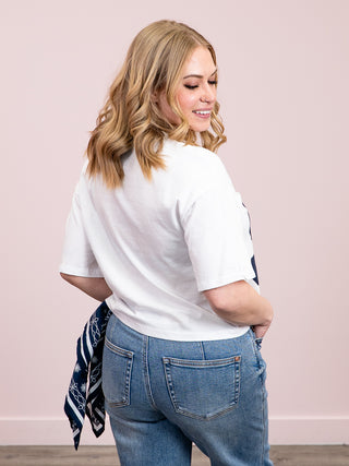 *NEW* RD Style | Olivia Short Sleeve V Neck Top | White Sea Blue