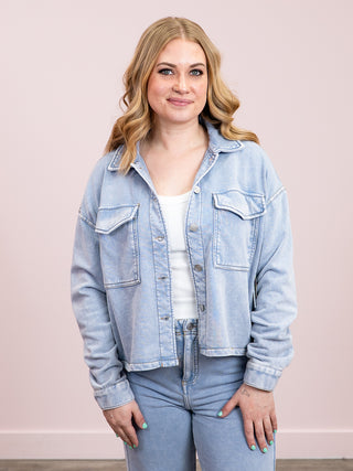 *NEW* RD Style | Nara Denim Look French Terry Jacket | Light Ash Blue