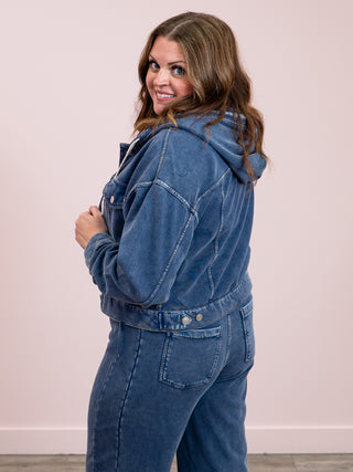 RD Style | Sarana Denim Look French Terry Jacket | Denim Blue